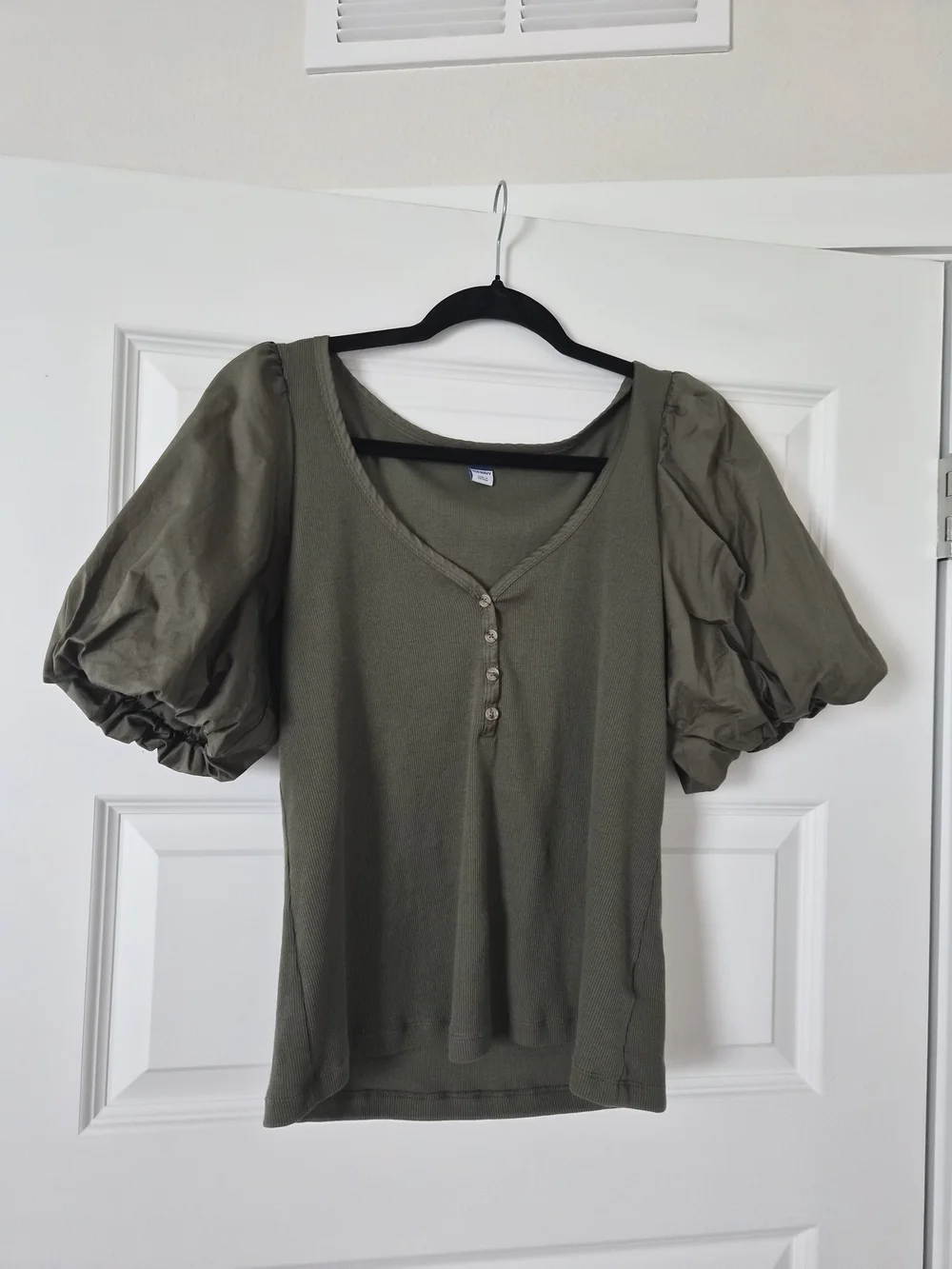 Old Navy Olive Puff-Sleeve Henley Top